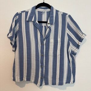 Old Navy Blue Striped Gauzy Cotton Set of Shirt and Shorts
